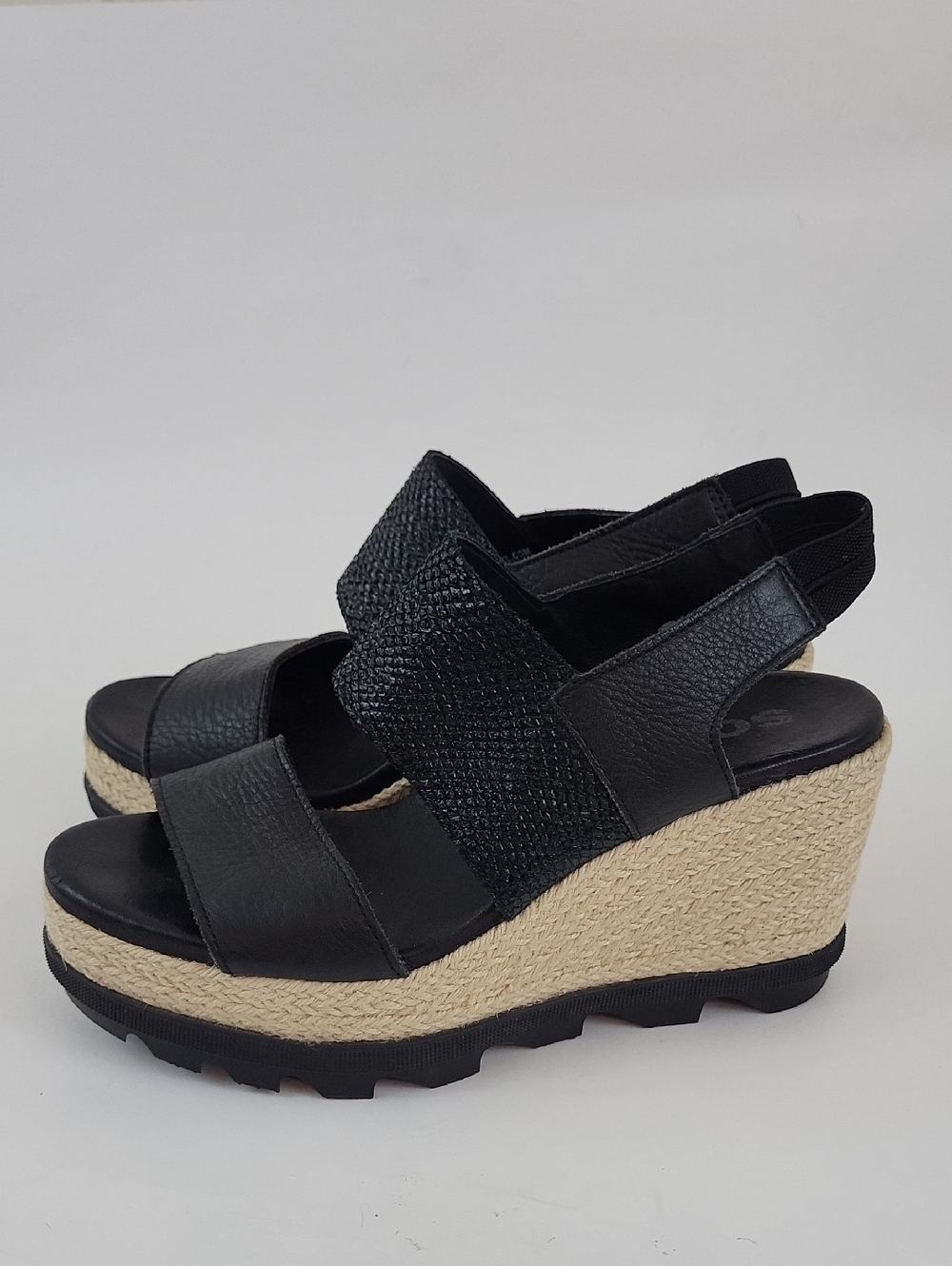 Sorel Joanie II Slingback Black Leather Wedge Sandals Size 8